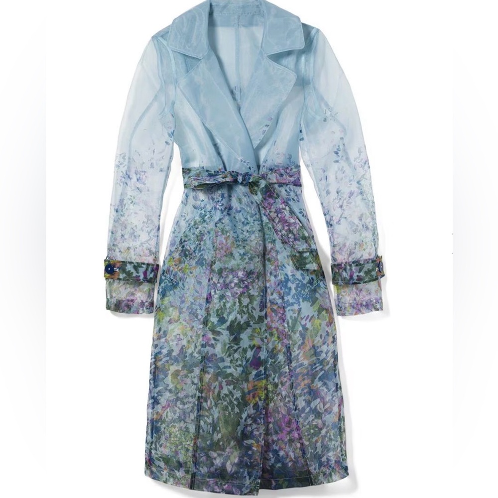 White House Black Market Organza Printed Trench Coat S
